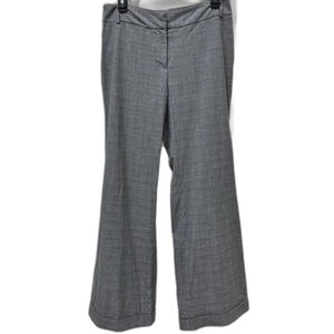 Anthropologie Elevenses Wide Leg Cuffed Trouser Dress Pants Gray Plaid 10 Tall